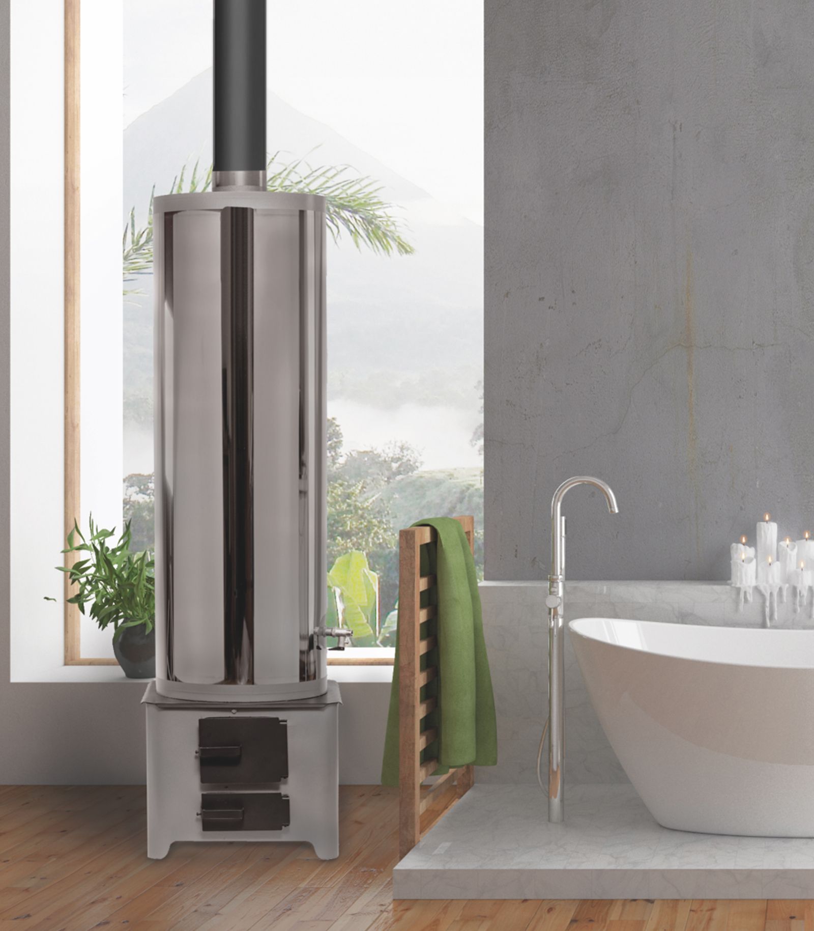 Ansamblu boiler cu focar FM Group, 90 l, inox-fonta