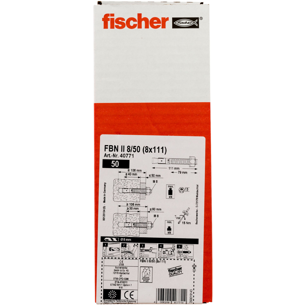 Ancora metalica FISCHER FBN II, 8 x 110 mm, 50 buc, argintiu