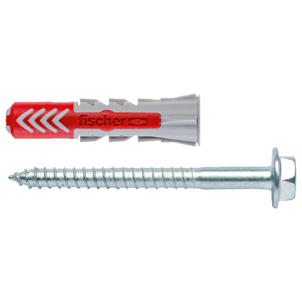 Diblu nylon duopower 10 x 50 cu holsurub aferent total filetat cu cap hexagonal si saiba Fischer