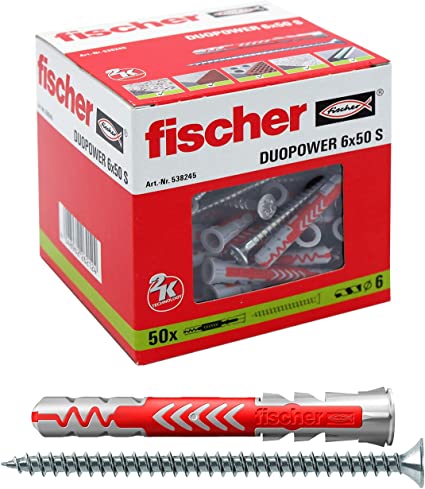 Diblu nylon duopower 6 x 50 cu holsurub aferent total filetat cu cap inecat PZ2 Fischer