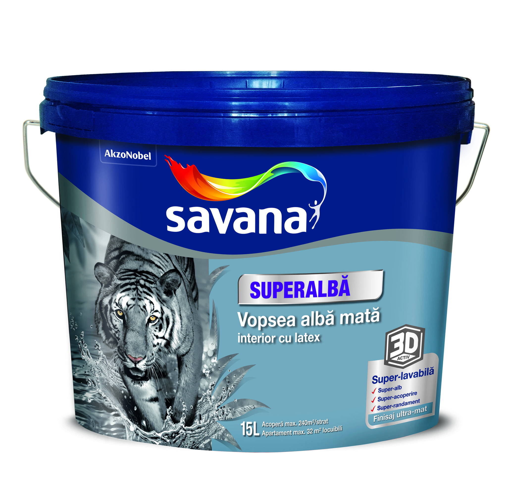 Vopsea lavabila SAVANA Superalba, alb, 15L