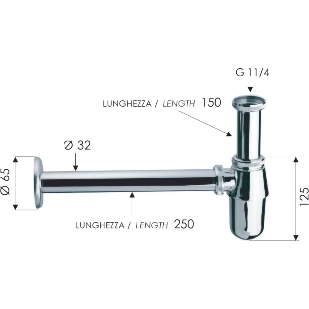 Sifon pentru lavoar Remer 970Z114, 25 cm, G 1"1/4, crom