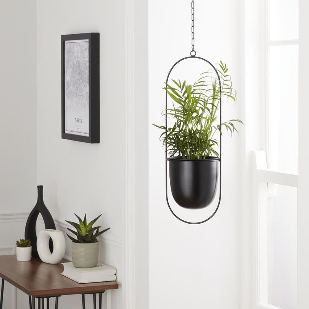 Suport ghiveci flori GOODHOME Makah, metal, 16 x 53 cm, negru