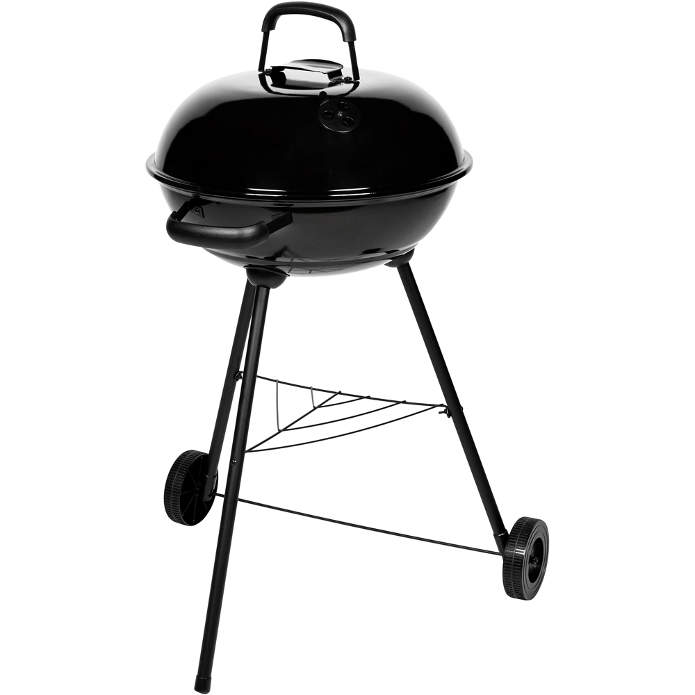 Gratar pe carbuni WHITE LABEL Kettle, 44 cm, 1 suprafata, 2 role, negru