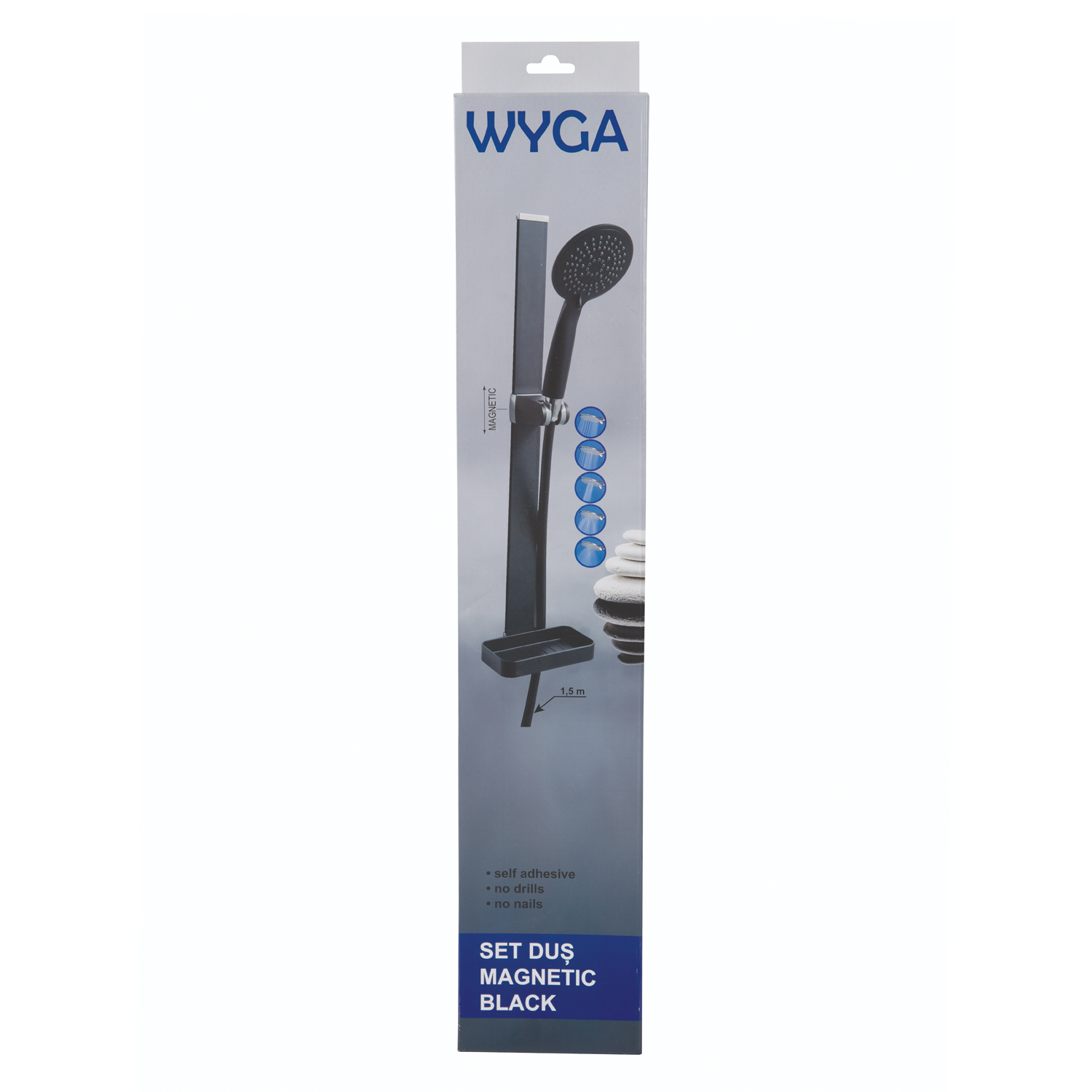 Set dus Wyga, 3 functii, ABS si inox, 1.5 m, negru