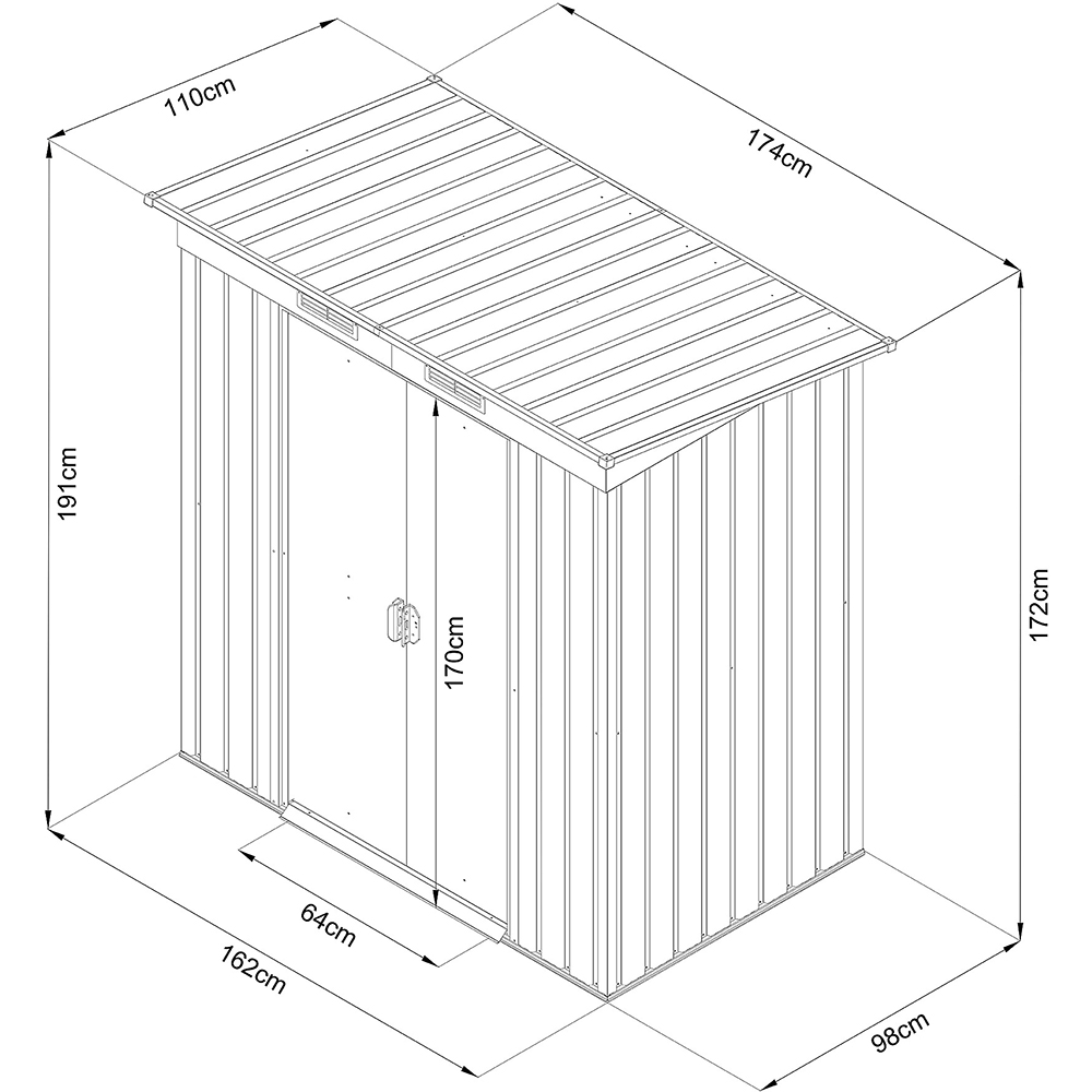 Casuta gradina GOODHOME, metal, 174 x 110 x 191 cm, gri inchis
