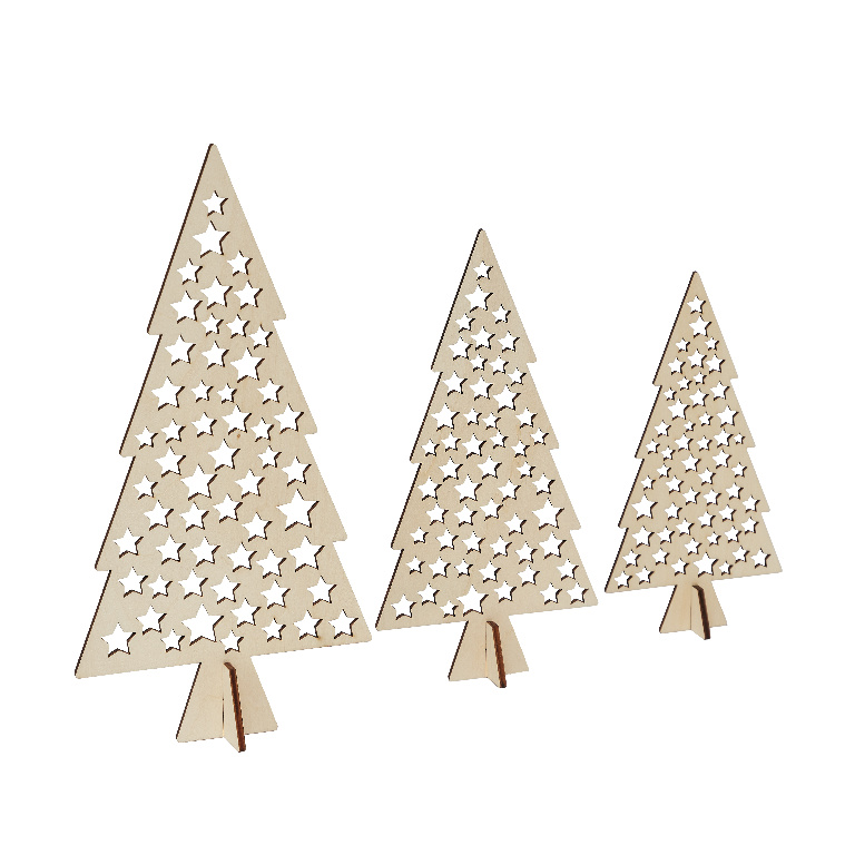 Set decoratiune Craciun braduti din lemn, 3 bucati