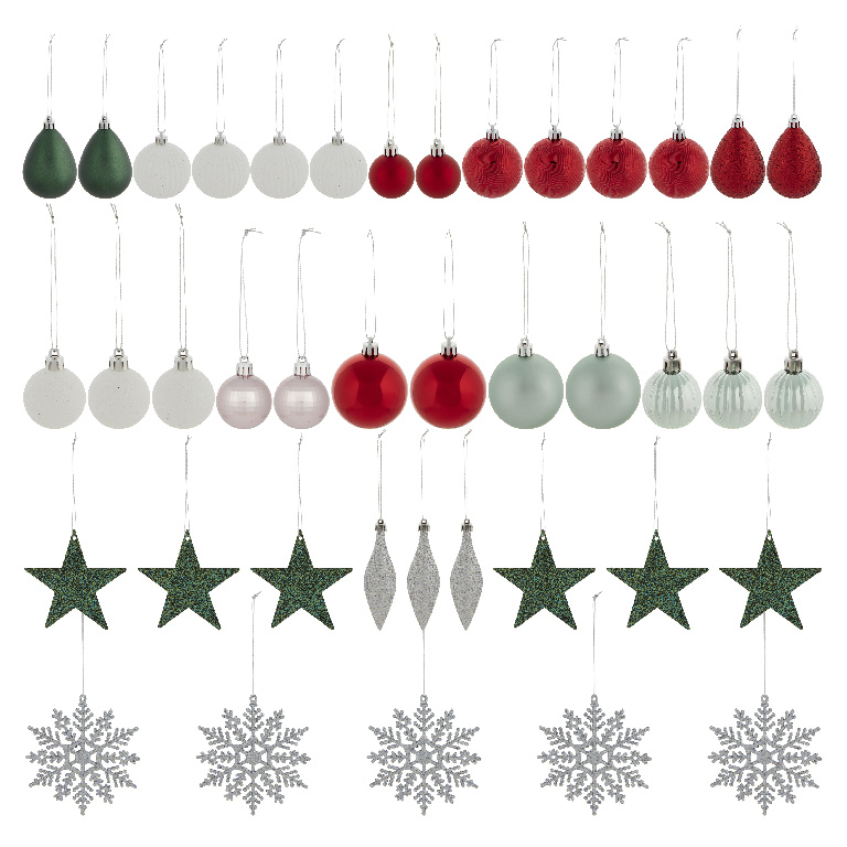 Set globuri brad Floklore, 40 bucati, multicolor