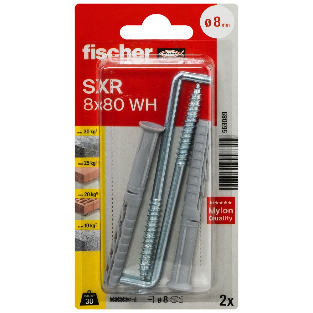 Diblu carlig FISCHER SXR nylon, cu surub, 8 x 80 mm, 2 bucati