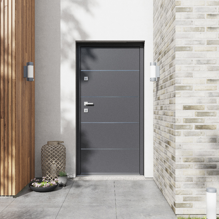 Usa exterior FORTIA Cecina, fara geam, stanga, metal, 88 x 205 cm, gri