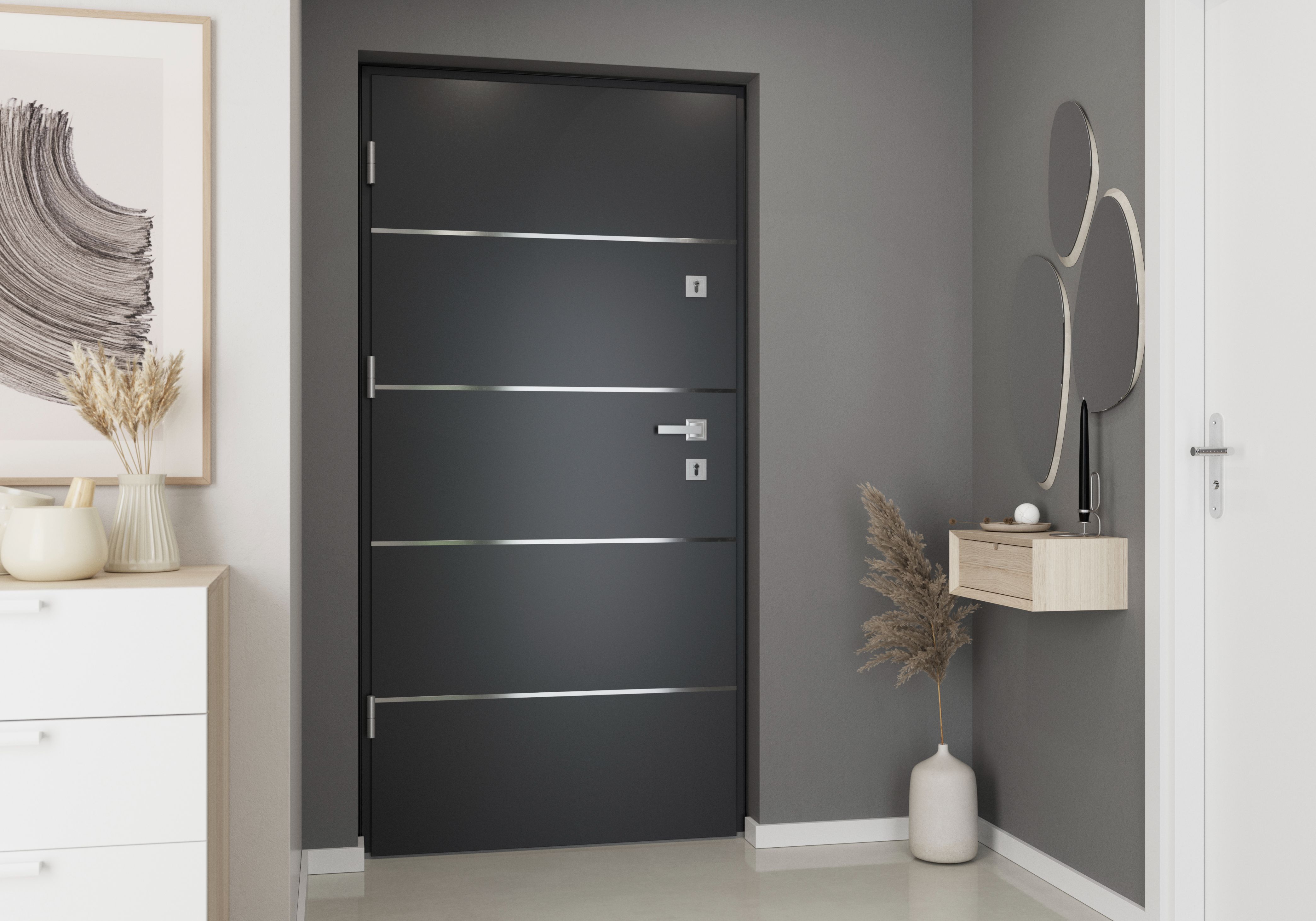 Usa exterior FORTIA Cecina, fara geam, stanga, metal, 88 x 205 cm, gri