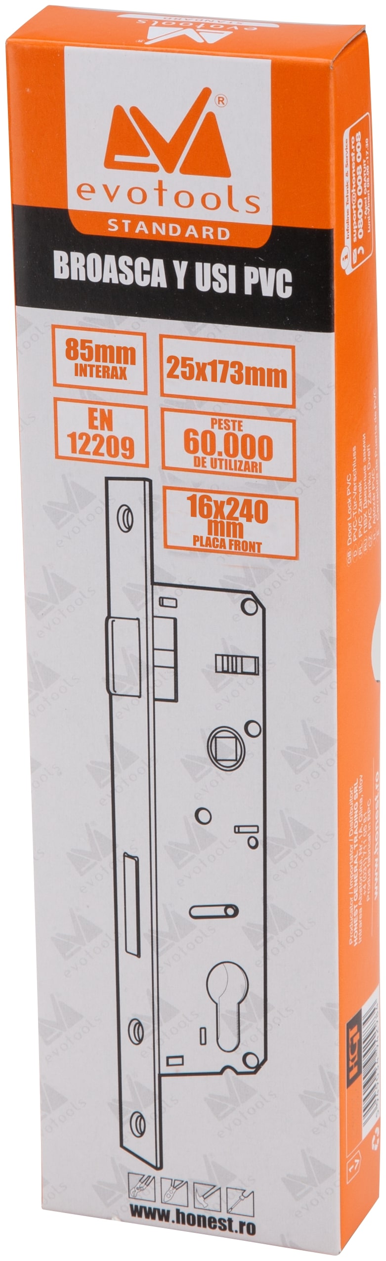 Broasca tip Y usa PVC EVOTOOLS, 85x173x20 mm, argintiu