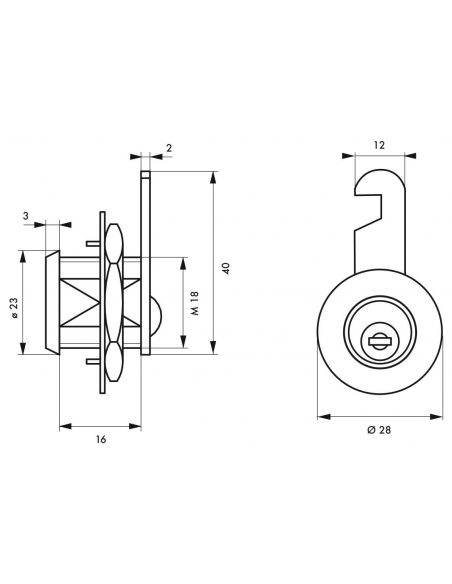 Incuietoare cu cama, 2 chei, 18 mm  Thirard Balcani
