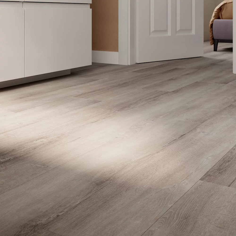 Parchet vinil compozit GOODHOME Mambo, 121.92 x 17.78 cm, 2.17 mp, gri deschis