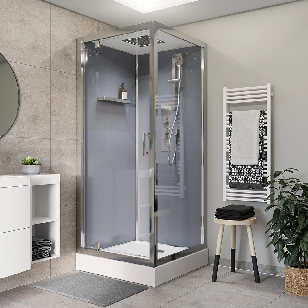 Cabina dus cu hidromasaj GoodHome Beloya, patrata, 90 x 90 x 220 cm, sticla securizata 6mm, profil crom