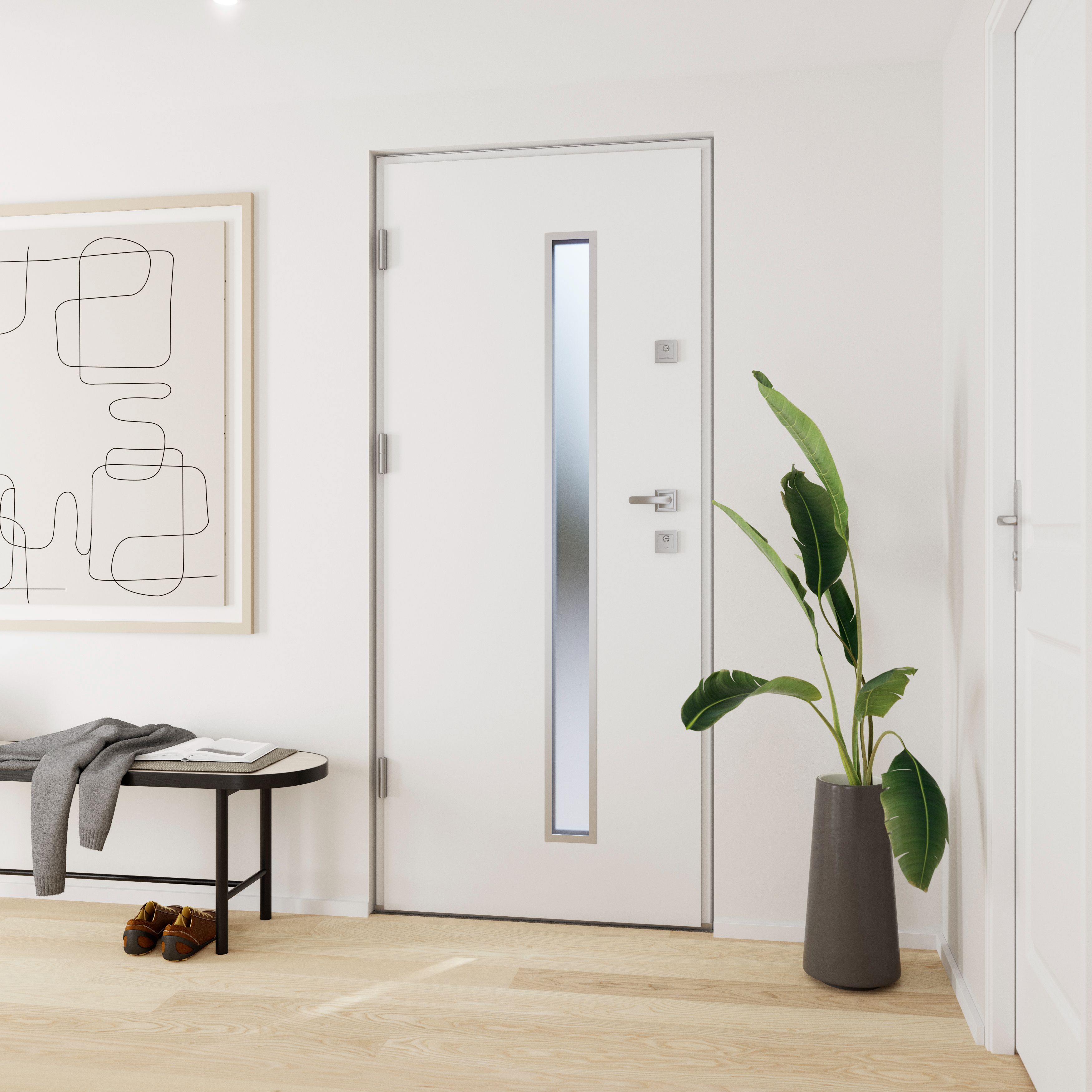 Usa exterior FORTIA Pasni, cu geam, stanga, 88 x 208 cm, alb