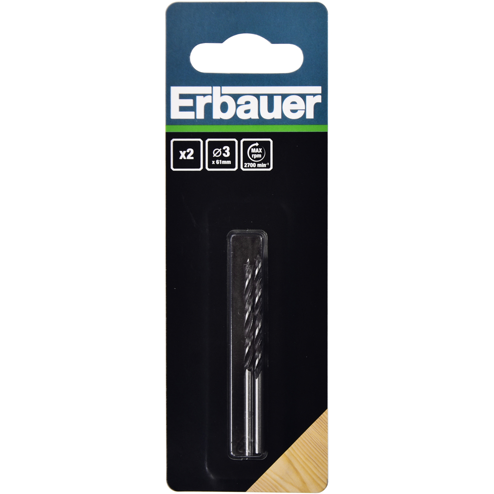 Burghiu lemn Erbauer, 3 x 61 mm, 2 bucati
