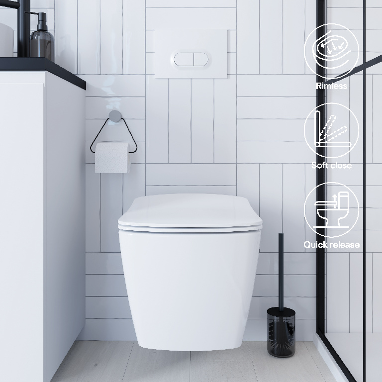 Vas WC suspendat GoodHome Levanna, ceramica, 36 x 50 x 35.5 cm, capac SoftClose, alb