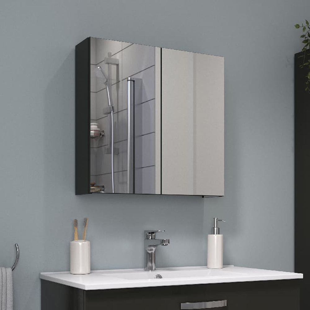 Dulap baie cu oglinda Aruna, 55 x 15 x 54 cm, gri inchis