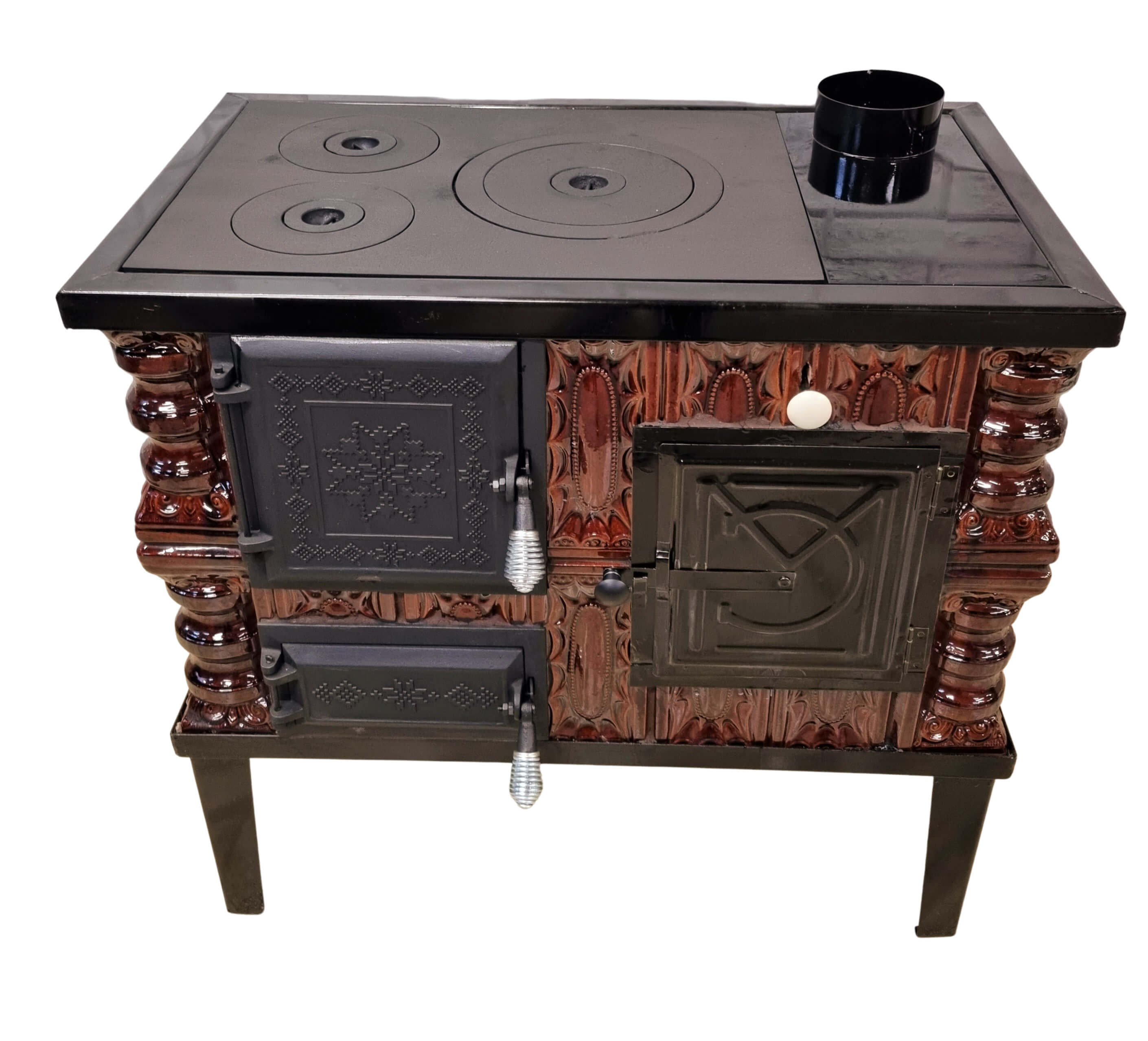 Soba teracota, 2 randuri + plita, 6.5 kW, 78 x 46 x 80 cm, maro