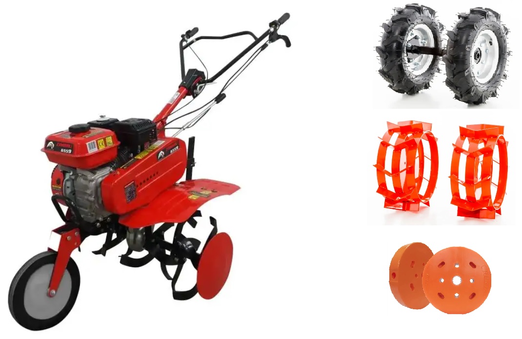 Motosapa pe benzina Ruris Zimbru 6559S, 208 CC, 7 CP, latime lucru 56-83 cm, 4 timpi, + accesorii