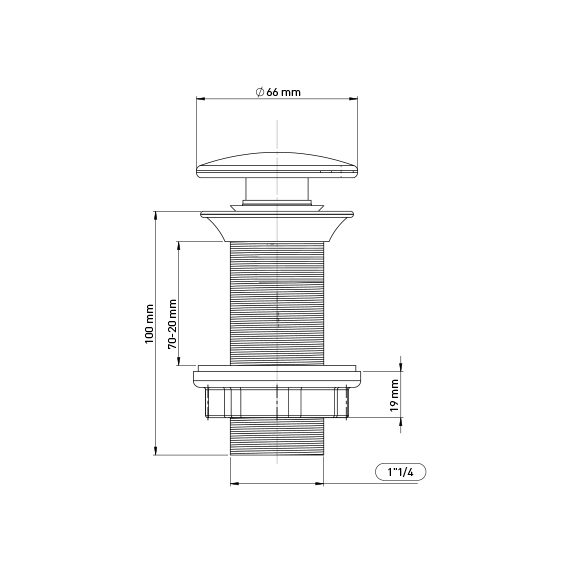 Ventil WIRQUIN quick-clack fara preaplin, ABS, dop inox, L 100 mm, argintiu