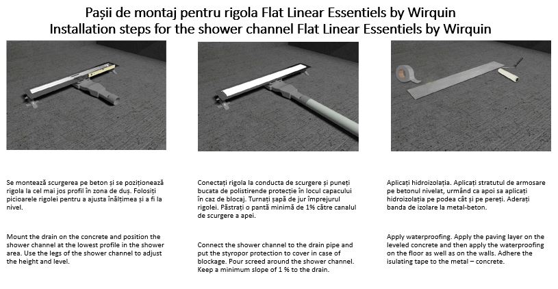 Rigola dus Wirquin Essentials Flat linear 30950218, 40 cm, sifon reglabil