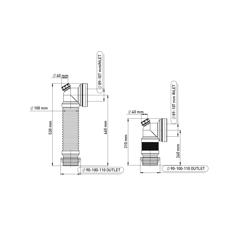 Racord WC rigid-extensibil cu mason Wirquin Essentials 70950177, polipropilena, D 100/40 mm, 46 cm, alb