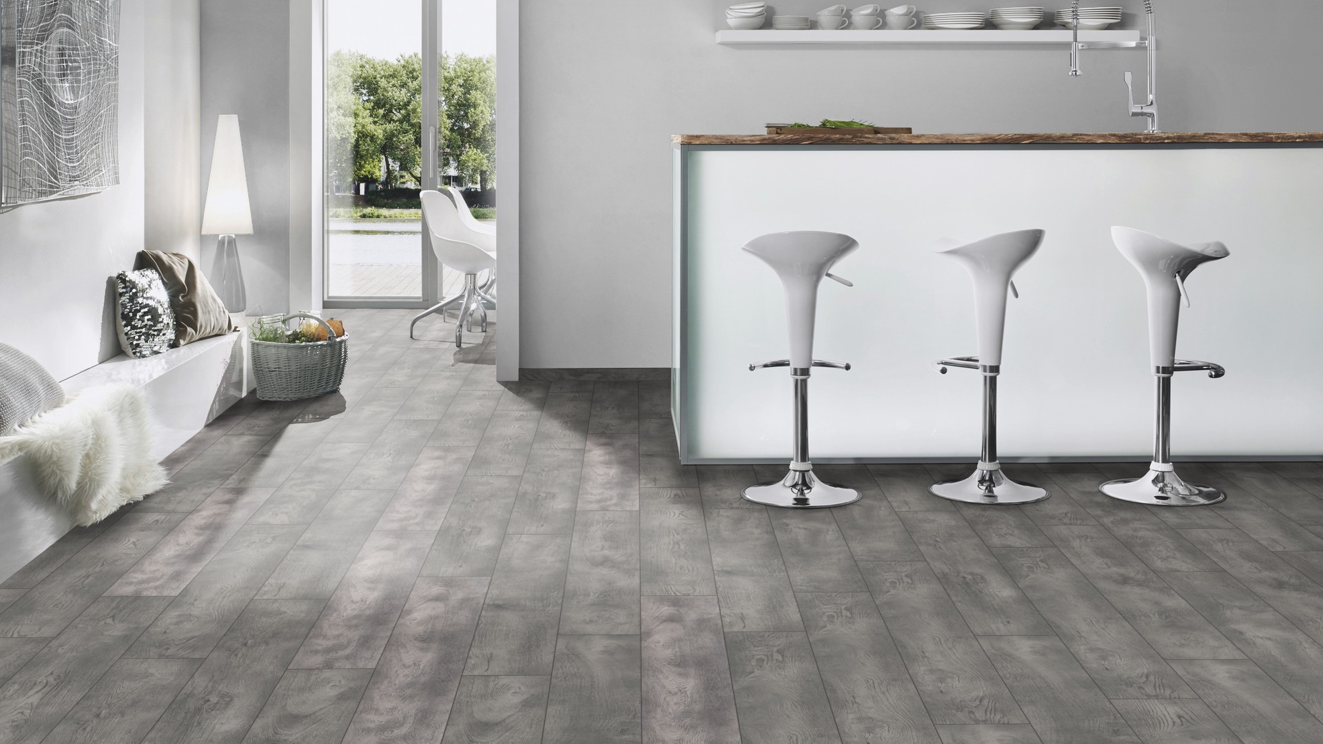 Parchet laminat Ashenwood, 8 mm, gri, HDF, clasa trafic AC4, 2.22 mp/cutie