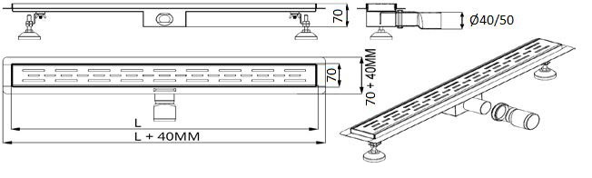 Rigola Ermetiq Everpro Luxury Design, inox, placabila, 700 x 70 mm
