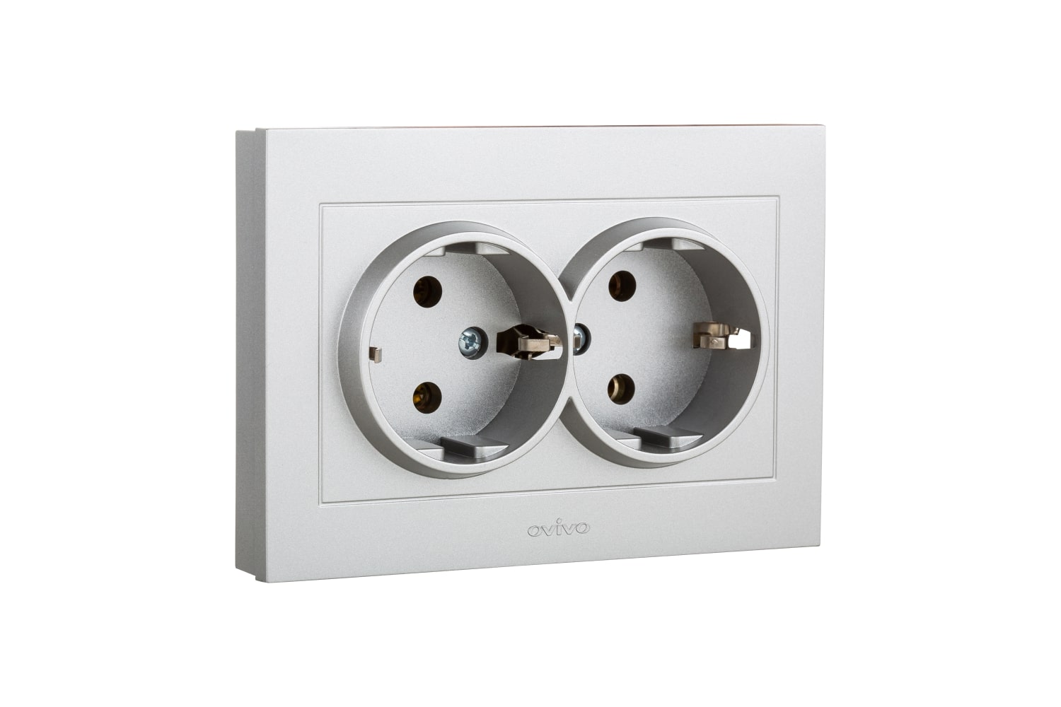 Priza Schuko dubla Ovivo Grano, IP20, 16A, ABS, argintiu  