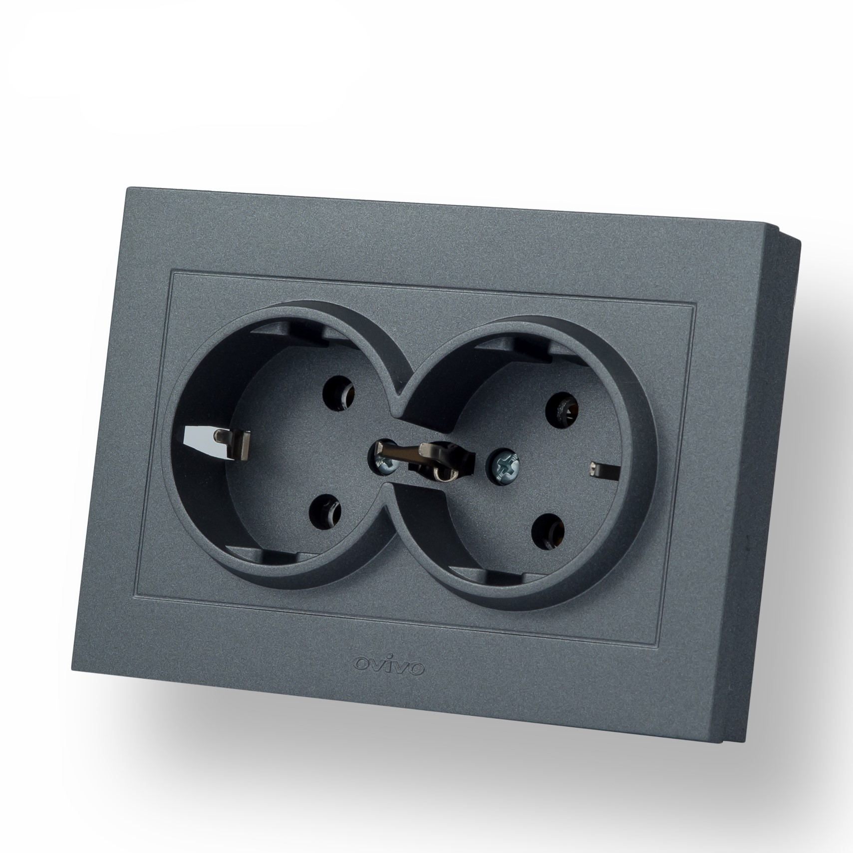 Priza Schuko dubla Ovivo Grano, IP20, 16A, ABS, gri  