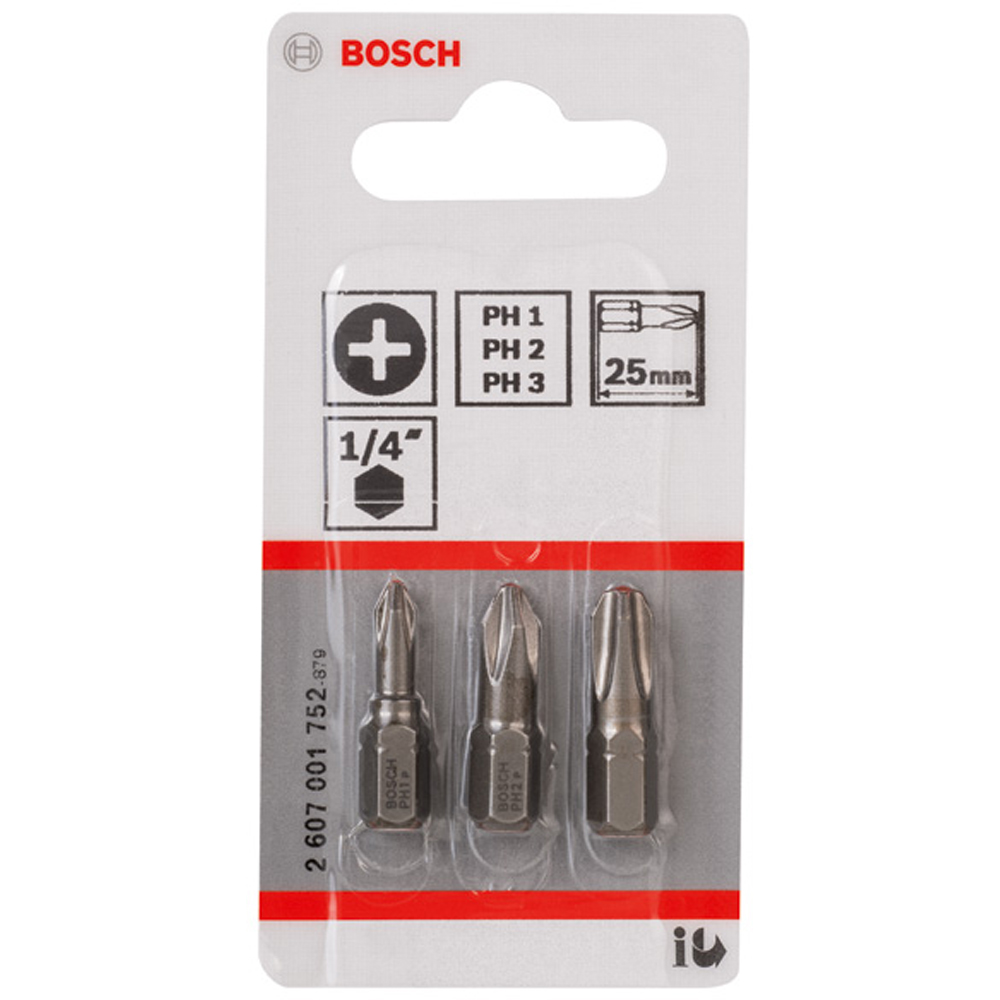 Set biti BOSCH, PH1, PH2, PH3, 25mm, 3 bucati