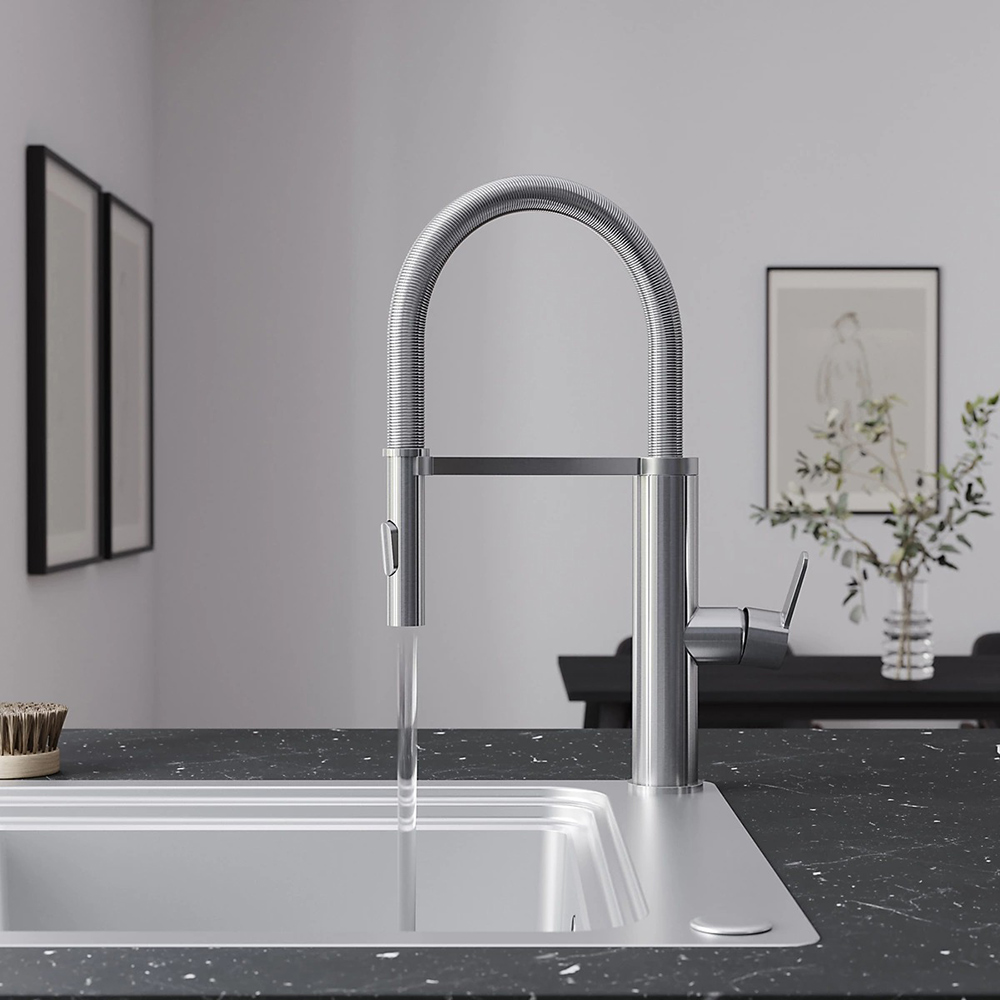 Baterie bucatarie GOODHOME Saffron, extractibil, alama sanitara, inox