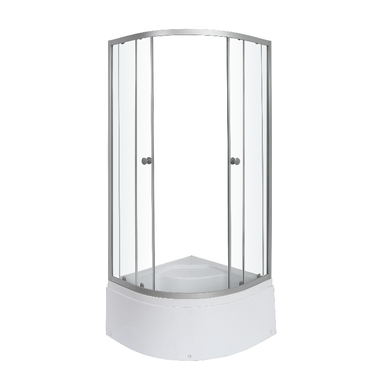 Cabina dus simpla, inalta, semirotunda, profil metalic, sticla securizata, 80 x 80 x 197 cm, alb