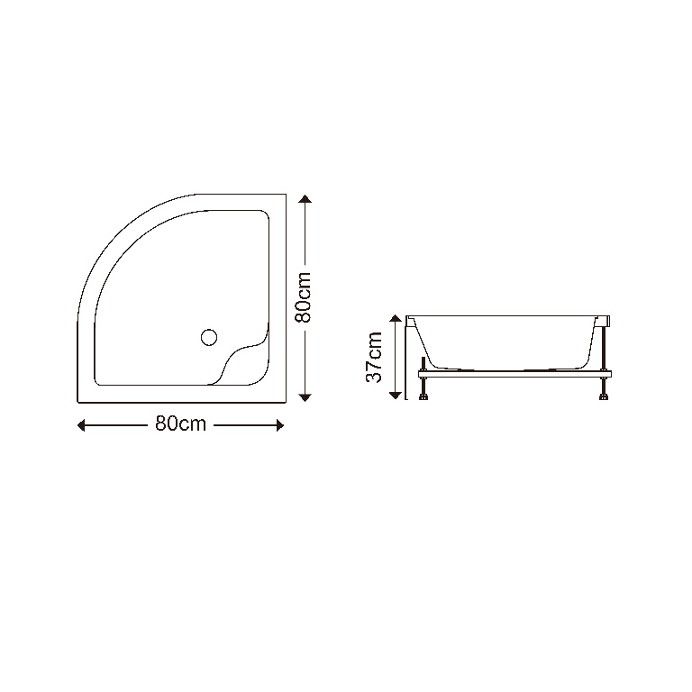 Cabina dus simpla, inalta, semirotunda, profil metalic, sticla securizata, 80 x 80 x 197 cm, alb