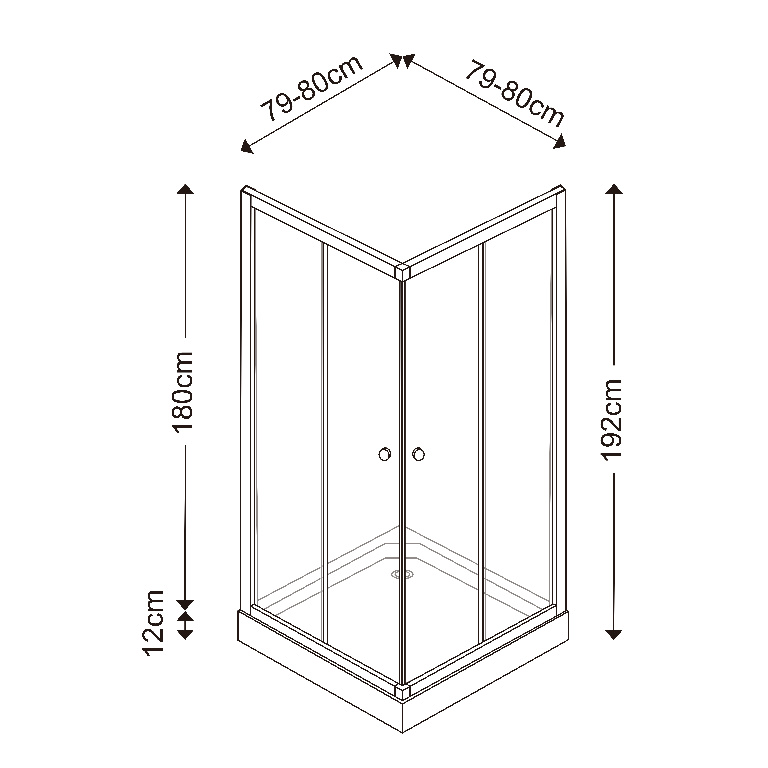 Cabina dus standard, patrata, sticla securizata, 80 x 80 x 192 cm, alb