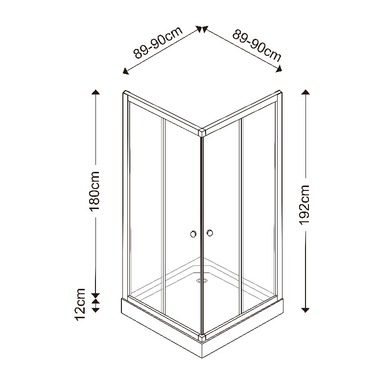 Cabina dus simpla, patrata, sticla, 90 x 90 x 192 cm, alb