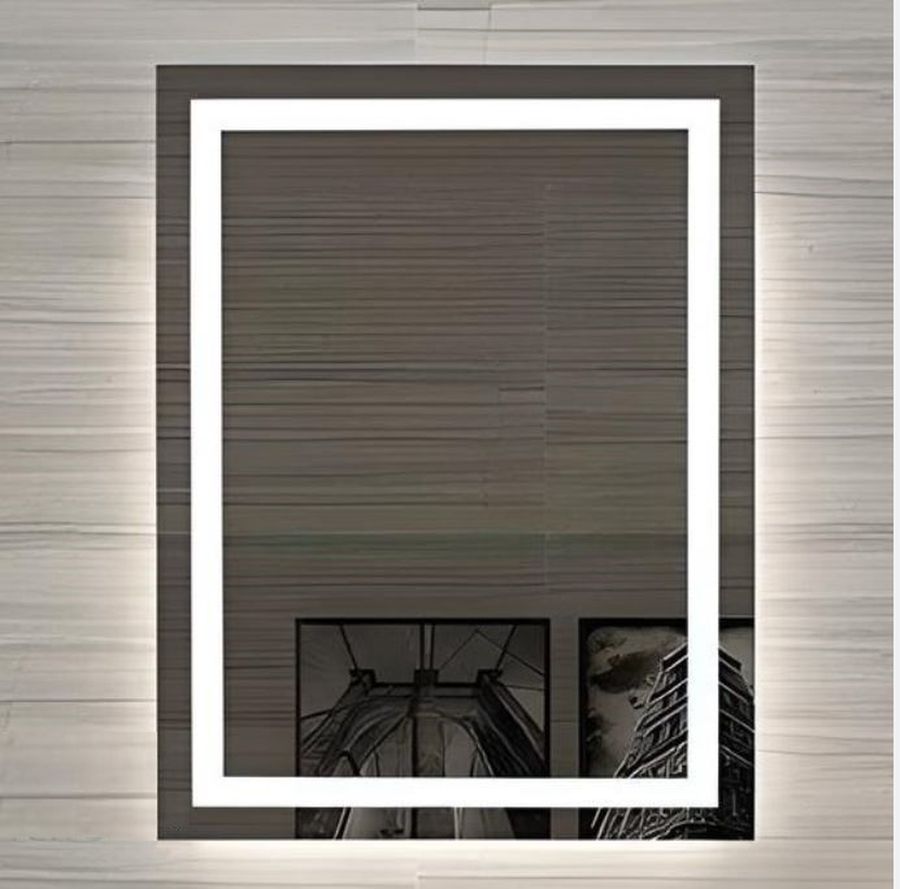 Oglinda baie WoodArt, dreptunghiulara, 60 x 80 cm, iluminare LED
