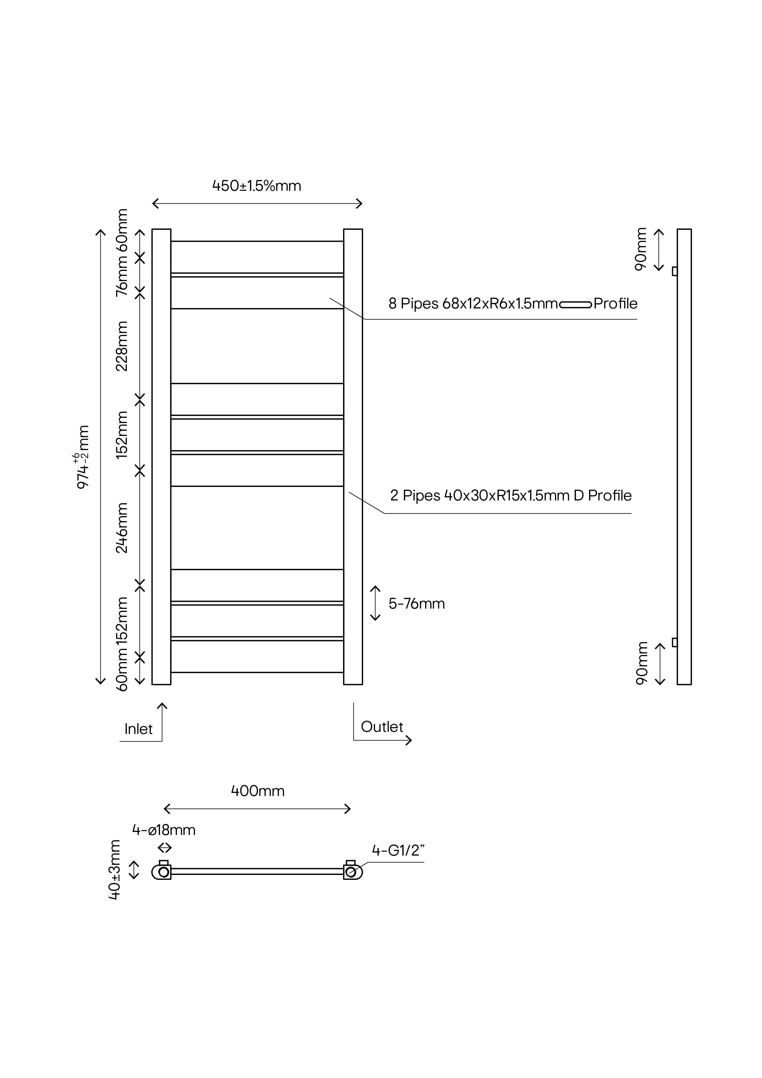 Radiator portprosop drept GoodHome Ellesmere, otel, 45 x 97.4 cm, antracit