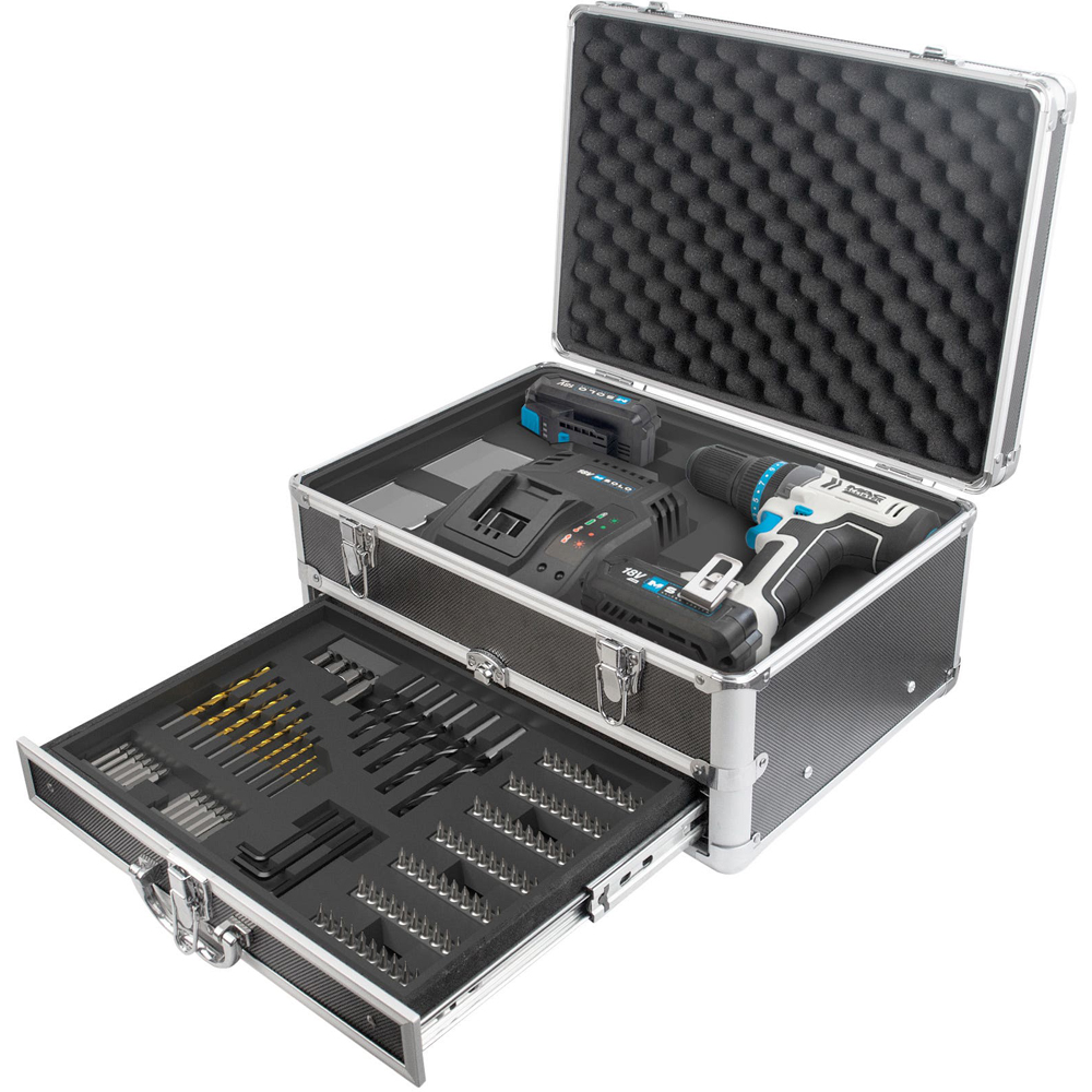 Masina de gaurit si insurubat cu percutie Mac Allister MCD18-Li-2, 18V, 2x2.0Ah, 1500rpm, 158 accesorii
