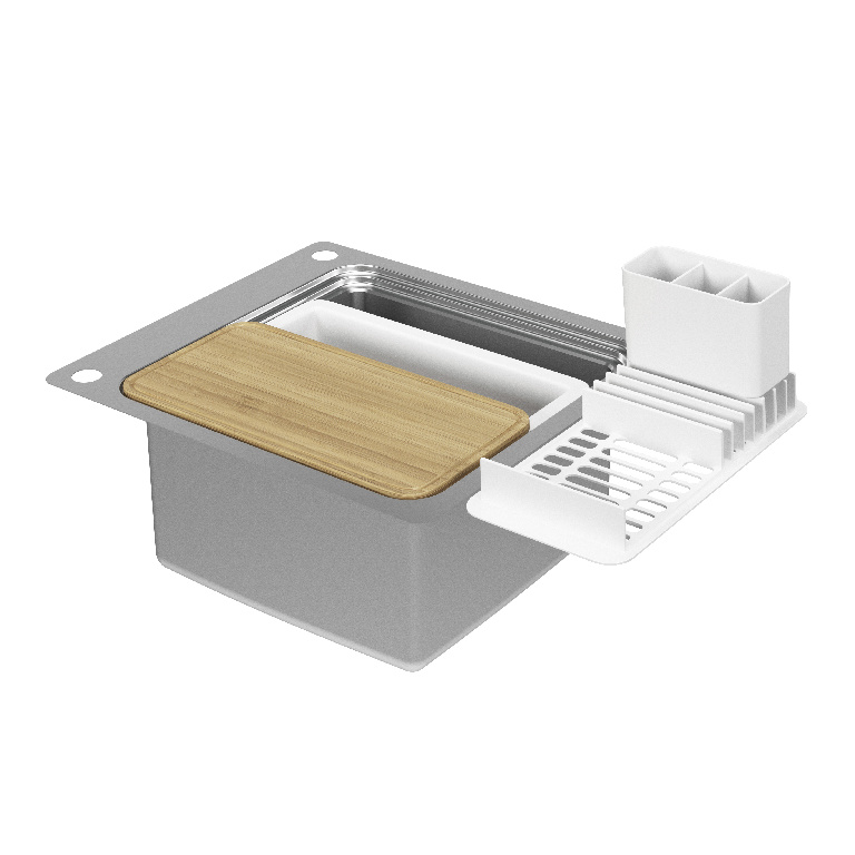 Chiuveta bucatarie GoodHome Romesco, 1 cuva, inox, accesorii, argintiu