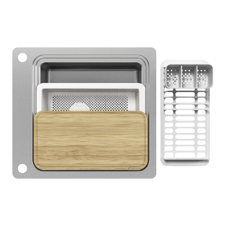 Chiuveta bucatarie GoodHome Romesco, 1 cuva, inox, accesorii, argintiu