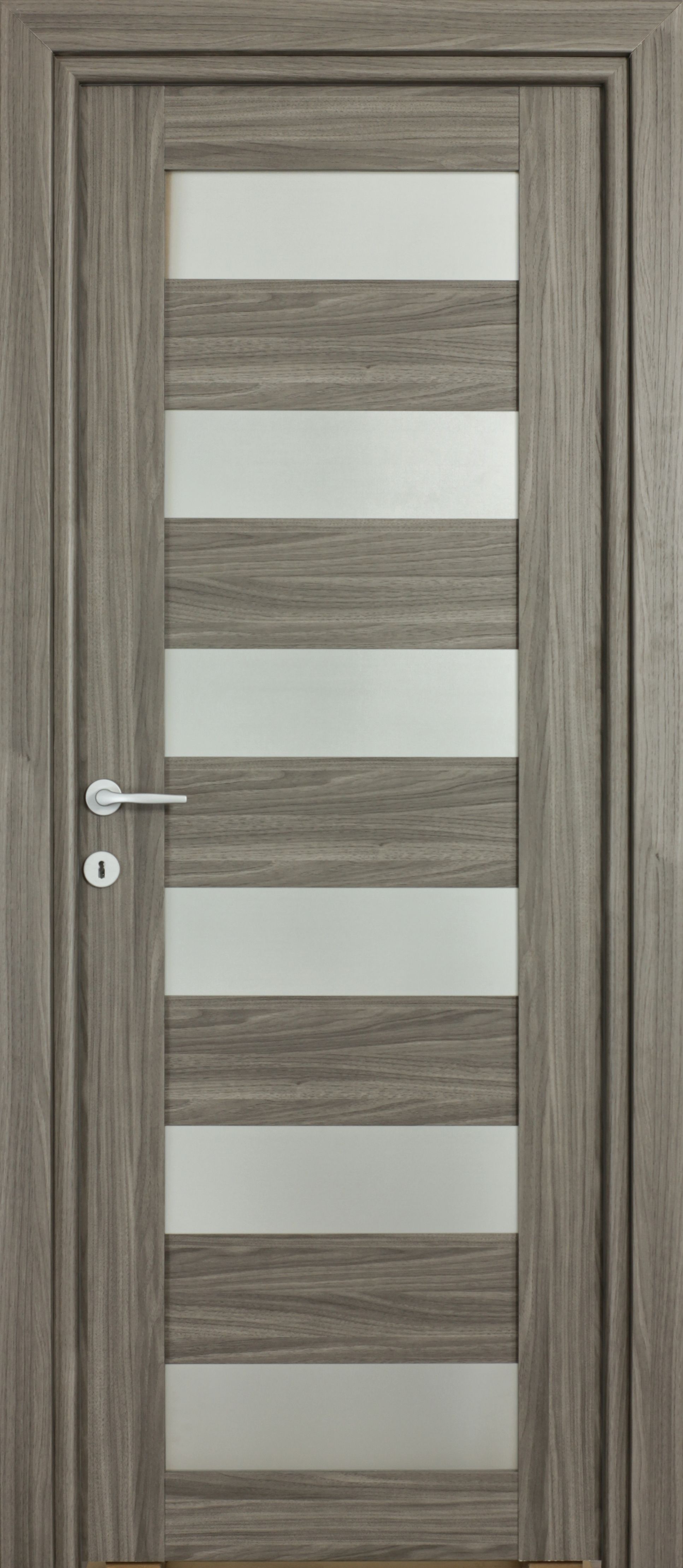 Usa interior Trame, cu geam, reversibila, MDF, 68 x 203 cm, gri inchis