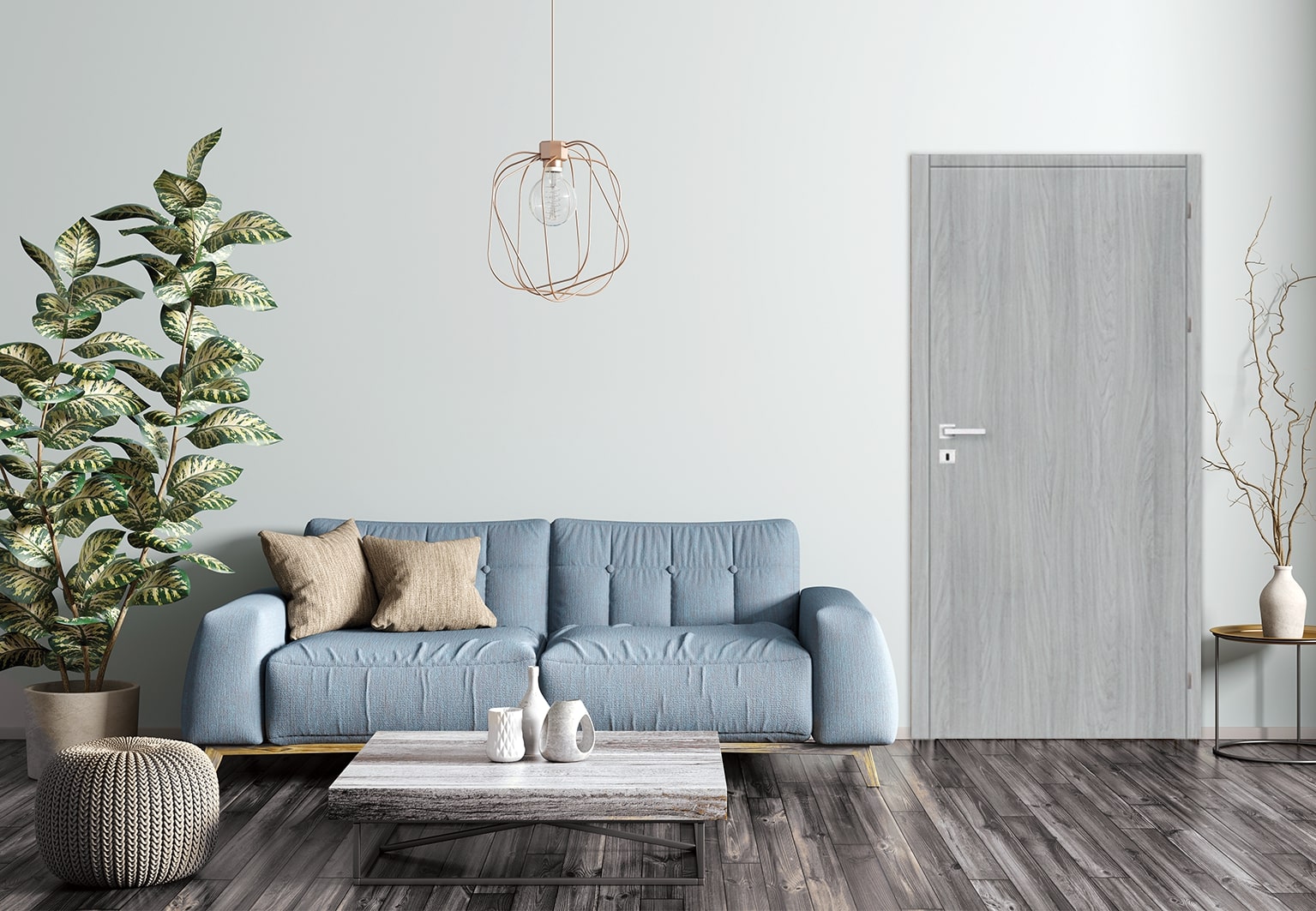 Usa interior Exmoor, fara geam, stanga, MDF, 88 x 206 cm, gri stejar