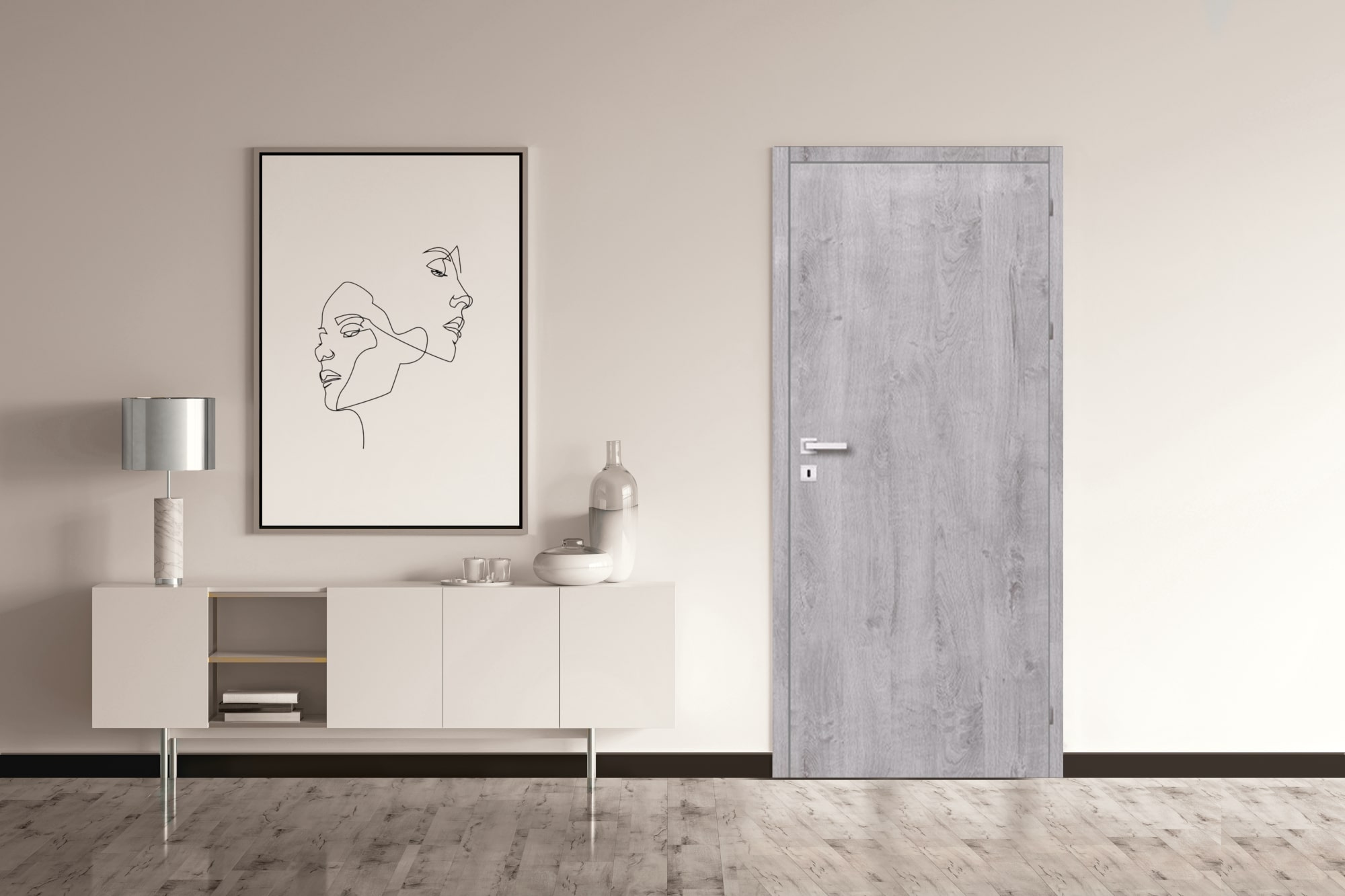 Usa interior Exmoor, fara geam, stanga, MDF, 88 x 206 cm, gri