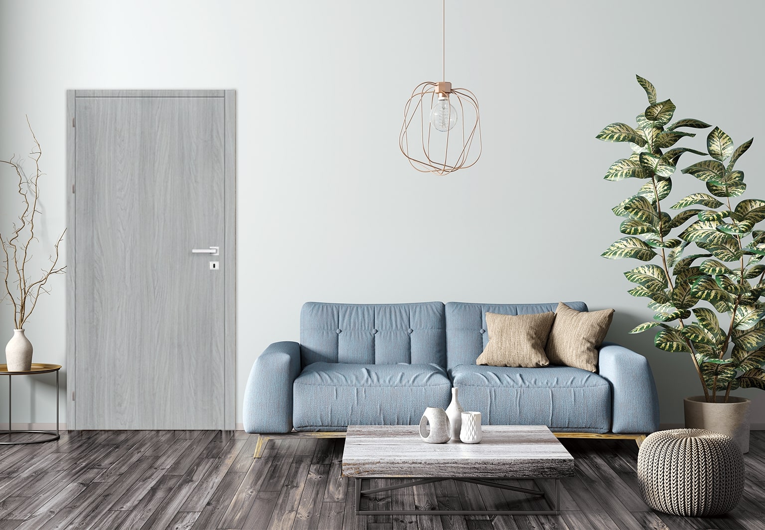Usa interior Exmoor, fara geam, dreapta, MDF, 88 x 206 cm, gri stejar