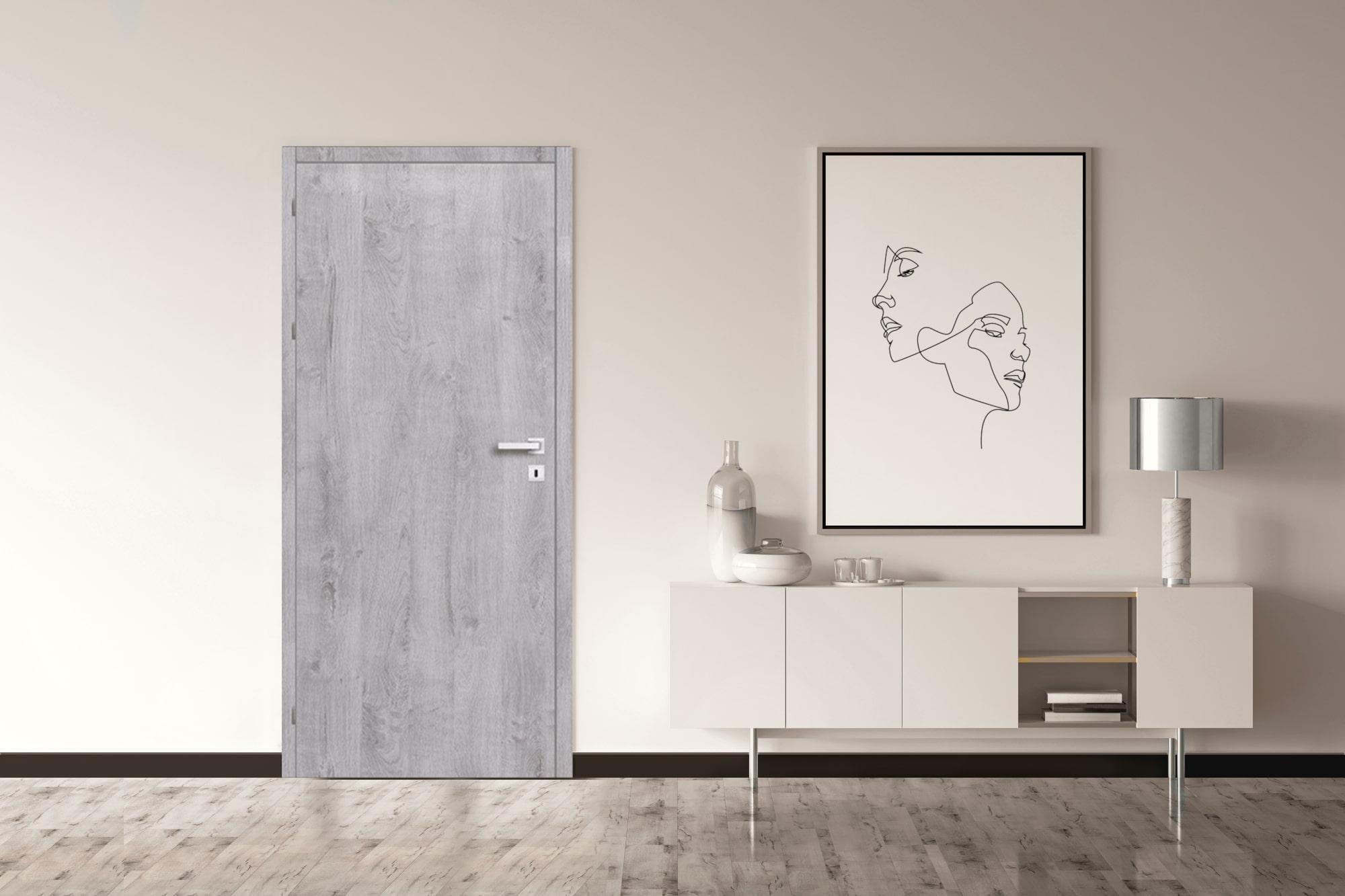 Usa interior Exmoor, fara geam, dreapta, MDF, 88 x 206 cm, gri