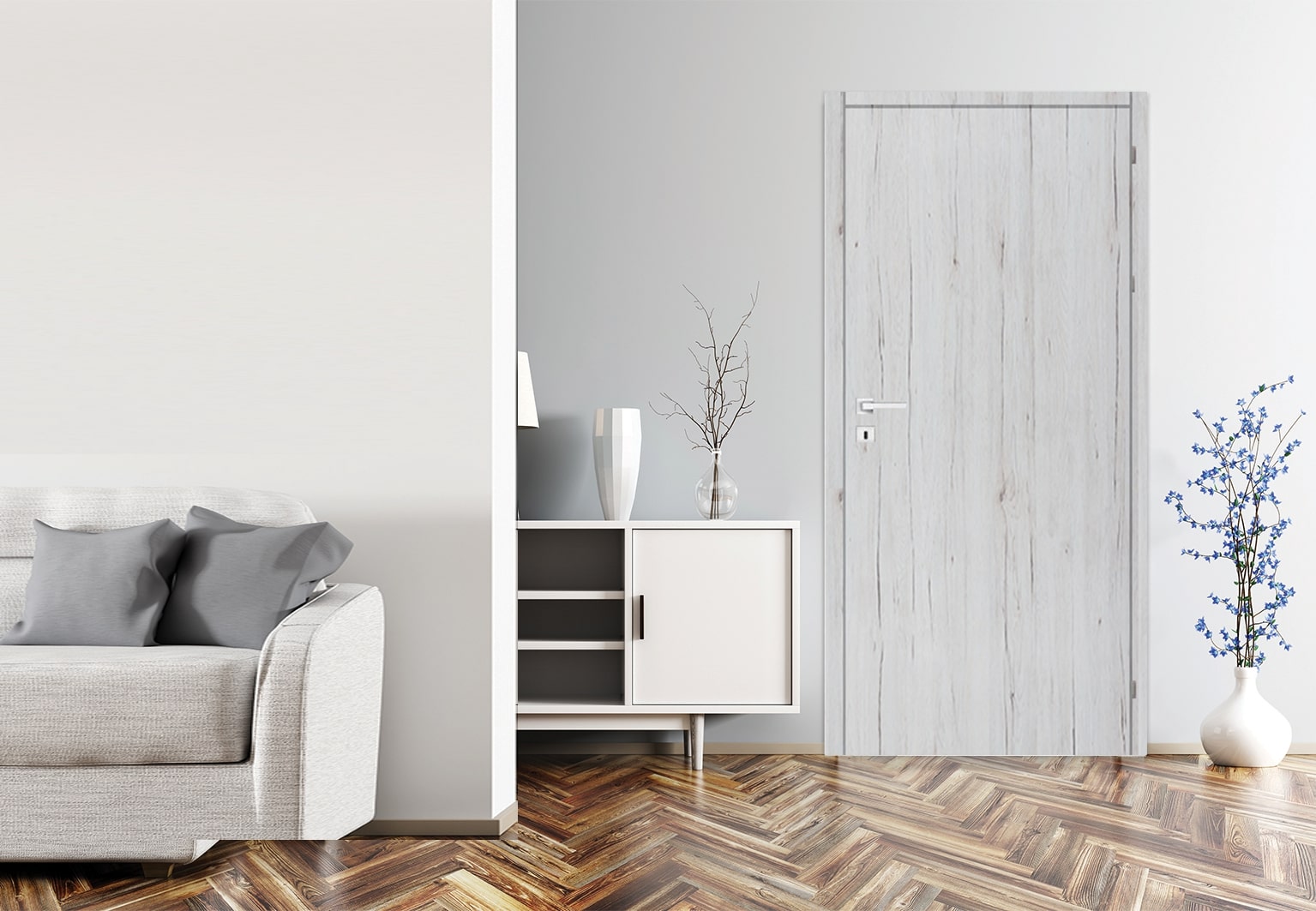 Usa interior Exmoor, fara geam, stanga, MDF, 88 x 206 cm, gri deschis