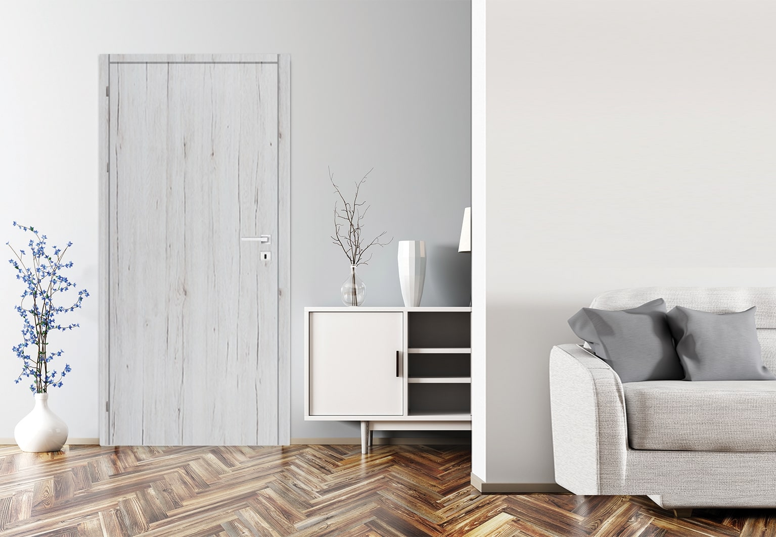 Usa interior Exmoor, fara geam, dreapta, MDF, 88 x 206 cm, gri deschis
